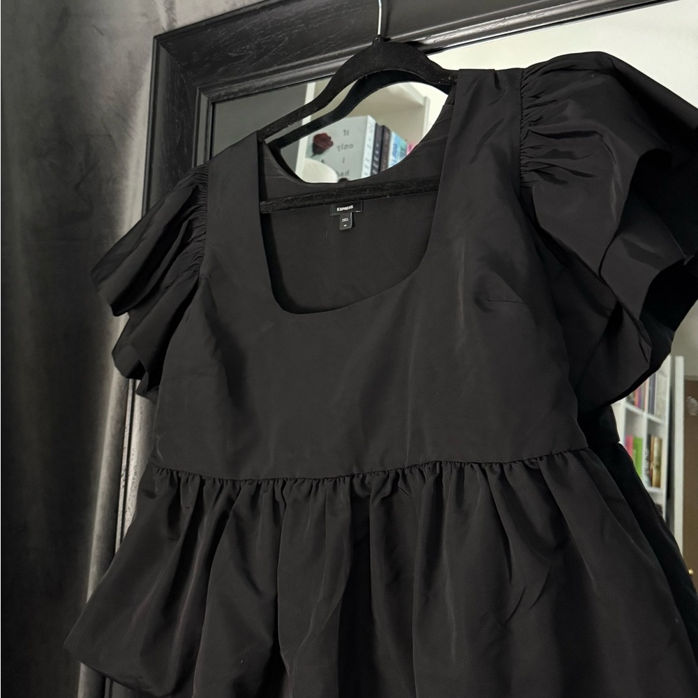 Express Black Flutter Sleeve Boxy Blouse